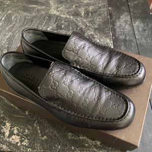 Gucci Guccissima men leather black slip on loafers